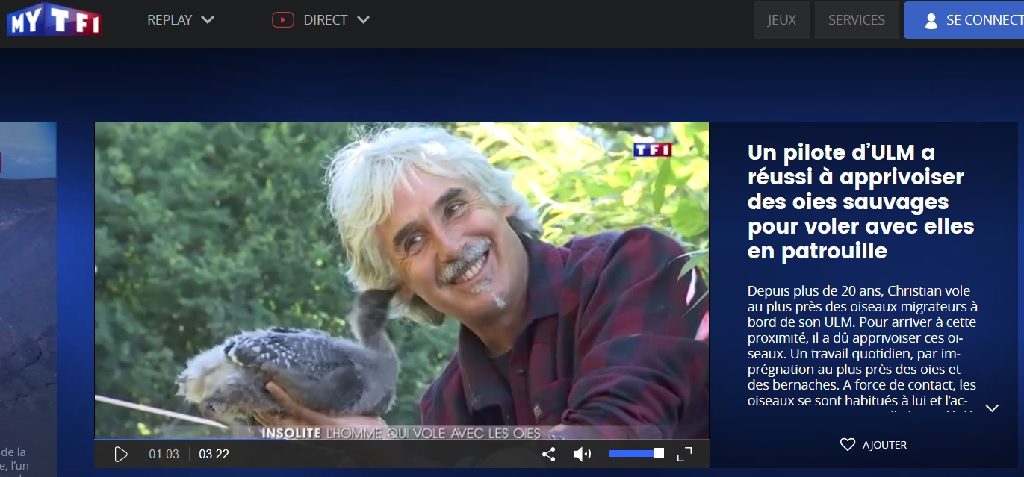 JT 20h TF1 l'Homme qui vole avec les oies Christian Moullec